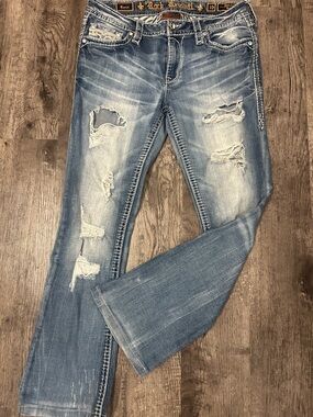 Rock Revival Distressed Light Wash Flare Jeans